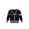 Boy's Knitted Contrast Color Arm Detailed School Cardigan